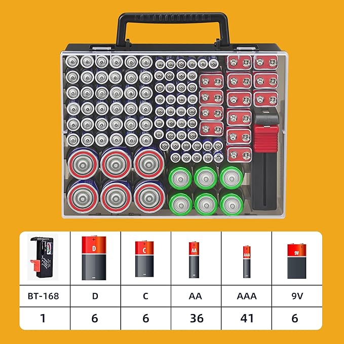 RISOU Battery Organizer Storage Case,Stores More Than 95 Batteries - Battery Storage Box for AA AAA 9V C D Lithium 3vLR44 CR2016 CR1632 CR2032 CR2025 (CASE ONLY) (Black)