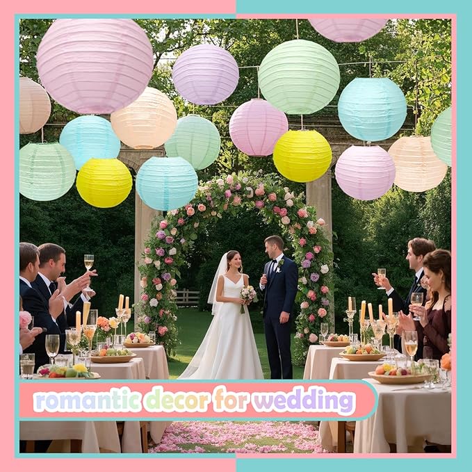 12Pcs 8" Colorful Pastel Paper Lanterns for Classroom Spring Children's Room Mother's Day Baby Shower Wedding Birthday Party Decorations, Macaron Rainbow Pastel Classroom Decor (8 inch)