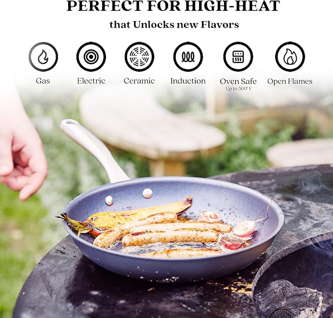 Alva Black Angus 11" Carbon Steel Frying Pan, Chef-Grade Hammered Blue Steel Skillet, Naturally Nonstick When Seasoned, PFAS & PFOA Free, Induction, Oven & BBQ Compatible, Lightweight Premium Cookware