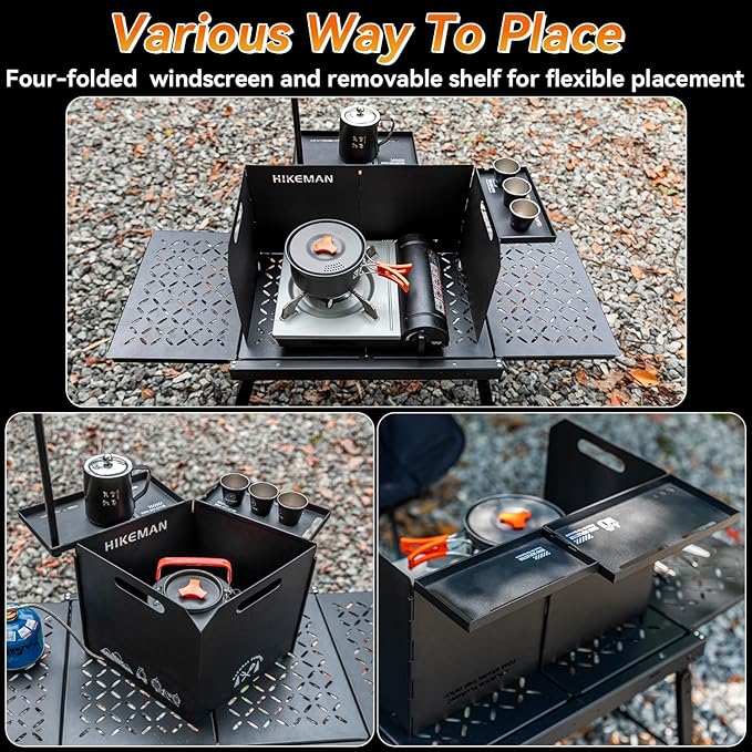 HIKEAMN Camping Stove Windscreen - Outdoor Folding Gas Stove Windshield,Camping Wind Blocker,Cooker WindScreen with a Storage Bag for Camping,Hiking,Picnic,Cooking (Black)