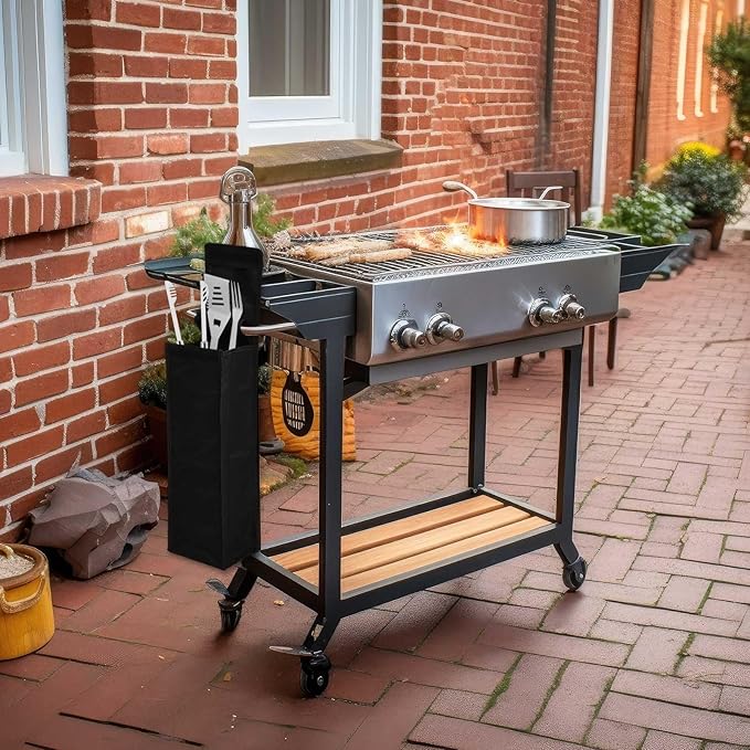 Amylove Grill Storage Bag BBQ Tool Storage Black Container for Utensils Waterproof Oxford Cloth Grill Tool Holder Foldable BBQ Utensil Holder with Handle for Camping Hiking(1 Pcs)