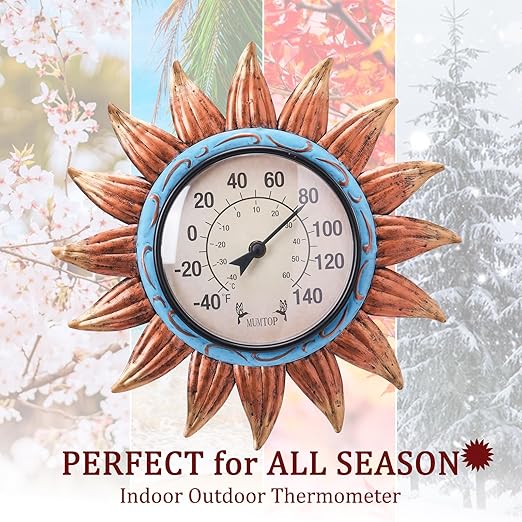 MUMTOP Indoor Outdoor Thermometer - Sunflower Wall Thermometer, Outdoor Thermometers for Patio, Room, Greenhouse, Outside, Garden Decor(Brown)