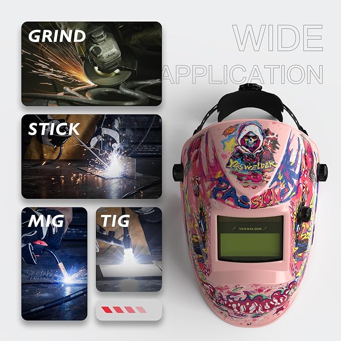 YESWELDER Auto Darkening Welding Helmet, Blue Light Blocking, 1/1/1/1 True Color Solar Powered Welding Hood with 2 Arc Sensors, Wide Shade 3.5/9-13 Welder Mask for TIG MIG ARC and Grind