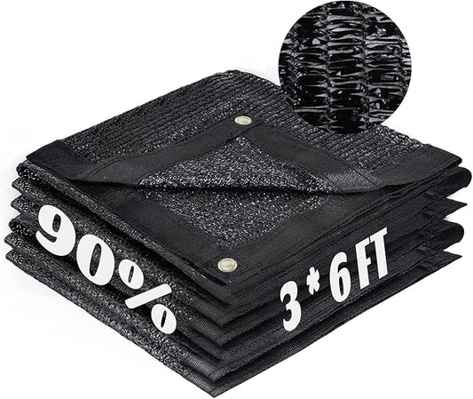 LOVE STORY 3x6FT 90% Black Garden Shade Cloth, Sun Shade Cover Net Mesh Tarp with Grommets, Sunblock Net for Garden,Greenhouse,Plants and Patio