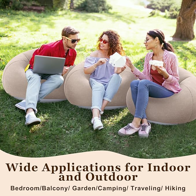 Realspring Inflatable Bean Bag Chairs Outdoor Blow up Camping Chairs Inflatable Lazy Sofa Folding Portable Bean Bag Loungers Couch for Movie Night(Coffee,4 Pcs)