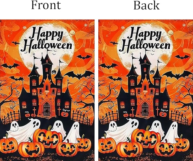 Halloween Garden Flag for Outside 12x18 Inch Double Sided, Ghost Pumpkin Small Yard Flags for Outside, Outdoor Welcome Flag Front Porch Decorations for Home