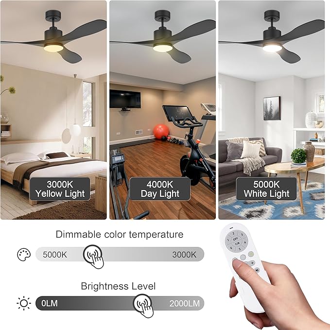 cumilo 52 Inch Smart Ceiling Fans with Remote,Quiet DC Motor,Dimmable,Control with Voice Alexa WiFi APP,Outdoor Indoor Black Ceiling Fan for Modern Bedroom Patio