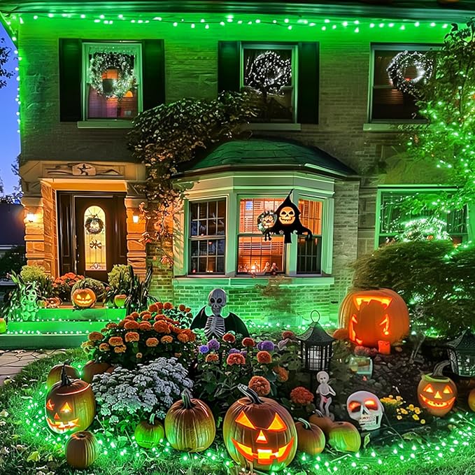 JMEXSUSS 250 LED Green String Lights - 91.5ft Halloween Lights Outdoor Waterproof, 8 Lighting Modes, Connectable Halloween Tree Light for Yard Patio Party Christmas Decorations