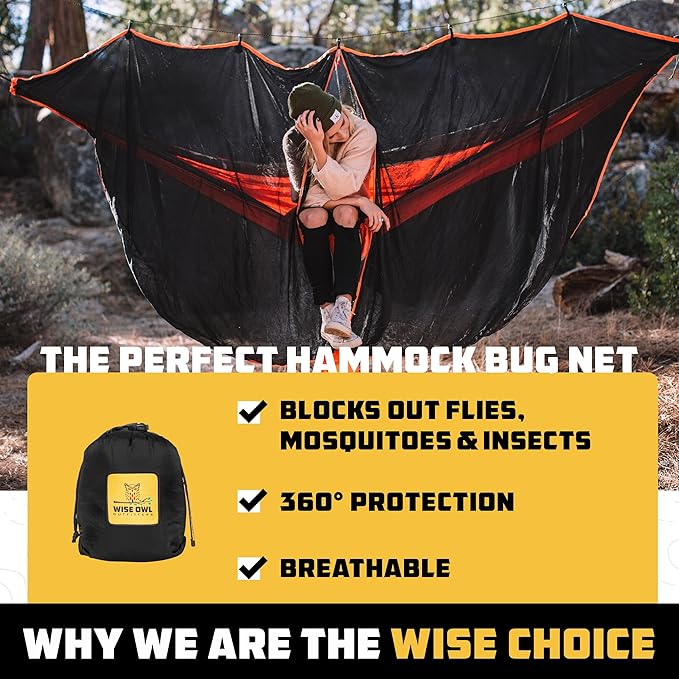 Wise Owl Outfitters Hammock Bug Net – Mosquito Net for Hammock, Lightweight Bug Netting for Camping, Hiking, Backpacking, Forest & Outdoor Use