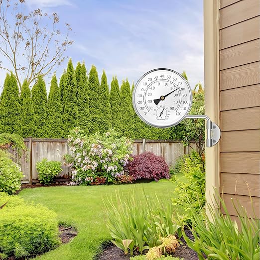 4" Swivel Thermometer Outdoor Thermometer, Decorative Weather Thermometer Hygrometer for Kitchen Window, Patio, Greenhouse and Garage (Silver)