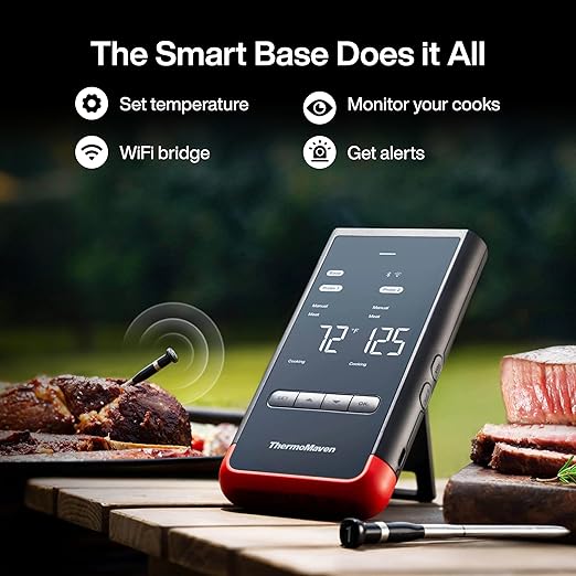 Smart Bluetooth Wireless Meat Thermometer: Standalone Base, WiFi Unlimited Range, 6 Sensors with NIST Certified Accuracy, 2 Probes for Kitchen, BBQ, Grill, Oven, Smoker, Rotisserie