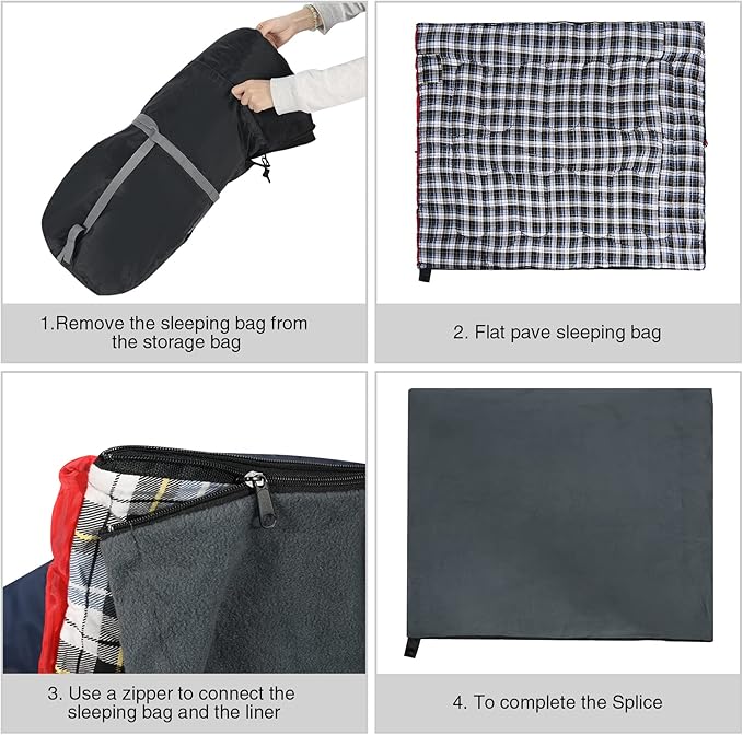 REDCAMP Cotton Flannel Sleeping Bag for Camping Backpacking, Adults Cold Weather Envelope Sleeping Bags with 2/3/4/6lbs Filling