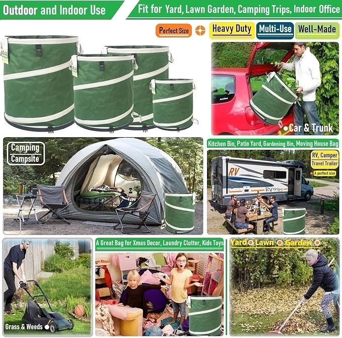 24-Gallon Collapsible Trash Can (19x21 in) Hard-Shell Bottom Yard Garden Bag for Yard Waste,Debris Bags,Pop-Up Trash Can,Recycling Bin,Camping Waste Bin,Laundry Hamper,Lawn Grass,Leaf Bag,Weeds Barrel