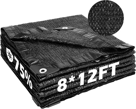 Garden expert 75% Black Shade Cloth 8x12FT Taped Edge with Grommets Sun Net Mesh for Garden Patio Backyard UV-Resistant