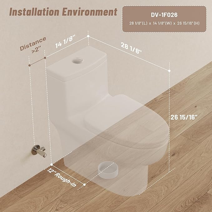 Deer Valley One Piece Toilet, DV-1F026 Elongated Toilet with Powerful Dual Flush 0.8/1.28 GPF, Soft-Close Seat, Standard Height, Easy-Clean Skirted Design, 12" Rough-In