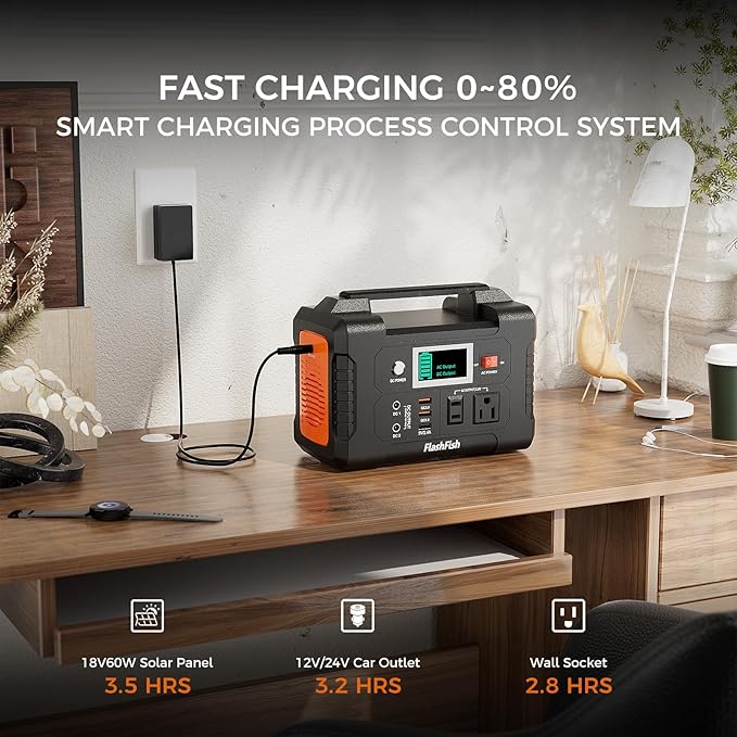 Flashfish 200W Portable Power Station 151Wh, 400W Peak Solar Generator with 110V AcOutlet, 2 DC & 3 USB Ports, Backup Battery for CPAp Camping, Home, Outdoor EmergencyPower supply