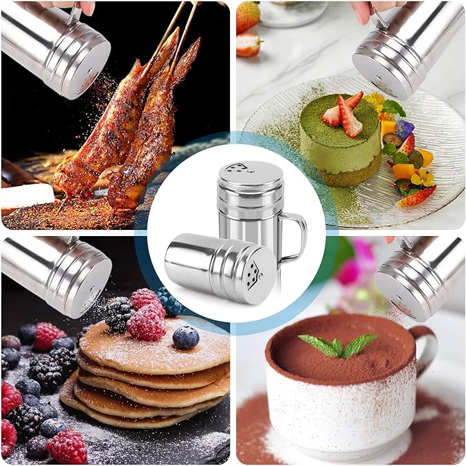 Accmor 5oz Salt and Pepper Shakers with Adjustable Pour Holes, Stainless Steel Dredge Shaker, Seasoning Spice Shakers for Salt Pepper Cinnamon Sugar Flour