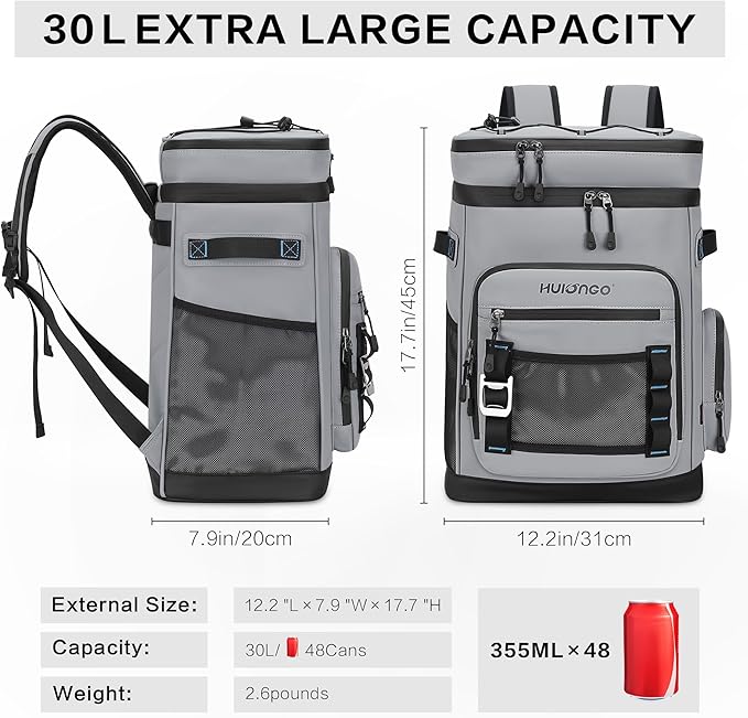 Large Waterproof Insulated Cooler Backpack for Men & Women, Leak Proof Cooler Backpack for Camping, Beach, Fishing, Picnic, Travel, Outdoor, 30L, 48Cans