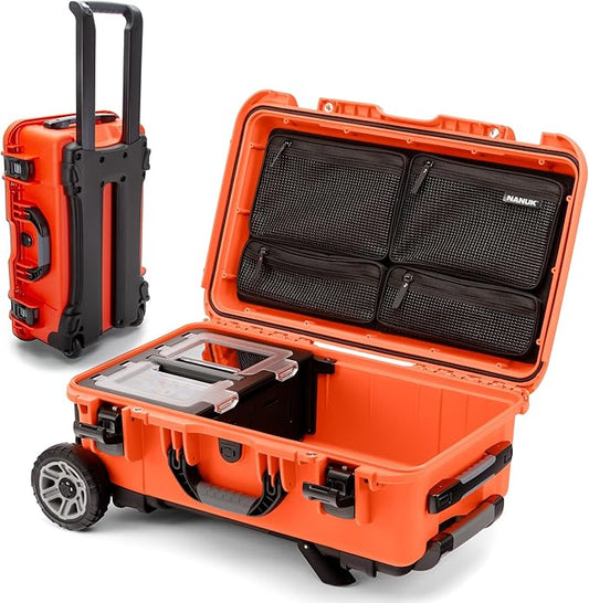 NANUK Trail 30 – 28.5L (7.5-Gallon) Waterproof Storage Box – Wheeled and Modular Cargo Case for Camping, Fishing, Hunting & Outdoor Storage - Dustproof and Impact Resistant (22" x 14" x 9") – Orange