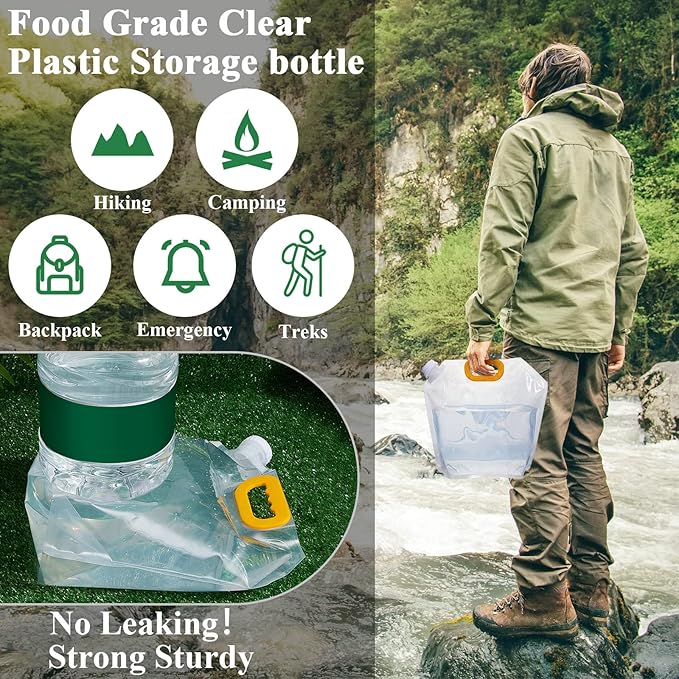 Tessco 12 Pack 1.3 Gallon Collapsible Water Storage Bag Water Container Bag Emergency Jug Foldable Plastic Storage Pouch Freezable Carrier Tank for Outdoor Sport Camping(Clear,Classic)