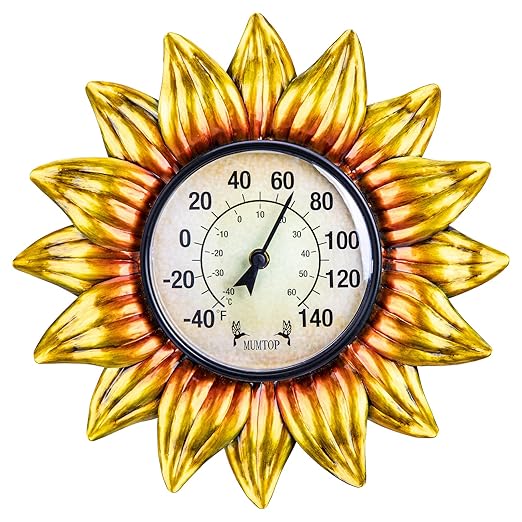 MUMTOP Outdoor Thermometers for Patio - Indoor Outdoor Thermometer, Sunflower Wall Thermometer Wireless for Garden Home Decor