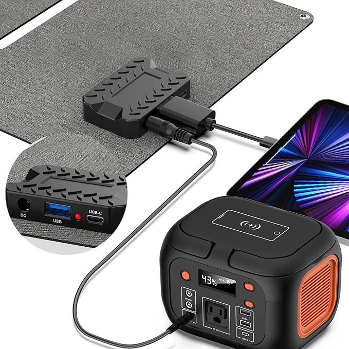 Portable Solar Generator, 150W Portable Power Station with Foldable 30W Solar Panel, 110V Pure Sine Wave 97Wh Lithium Battery Pack with Multi-Port LED Flashlights for Home Camping Hurricane Emergency