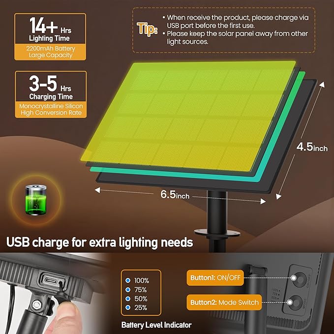 Solar String Lights Outdoor Waterproof 30 FT 12 Sockets 13 LEDs Patio Lighting, USB Charge & Remote Controlled Dimmer Timer, Solar Outdoor Lights for Patio Yard Outside Camping Party 2700K