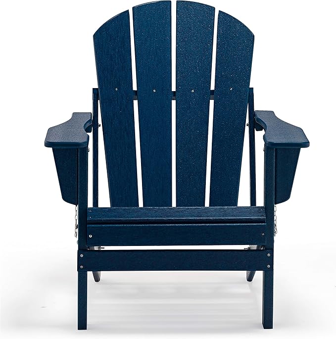 WestinTrends Malibu HDPE Outdoor Patio Folding Poly Adirondack Chair, Navy Blue