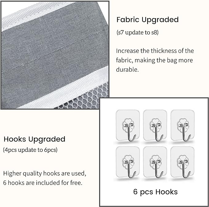 2pcs Middle Wall Hanging Organizer Bag, Linen Fabric Door Hanging Storage Basket with Pockets, Waterproof Bin for Kitchen, Bedroom, Office, RV Camper (Gray)