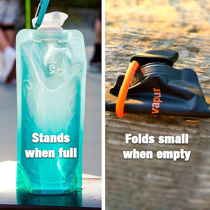 Vapur Collapsible Water Bottle With Carabiner, Compact Bottle Folds Flat For Hydration On The Go, Ideal for Traveling, Hiking or Camping, 23 Ounce, Night Blue, Pack of 2