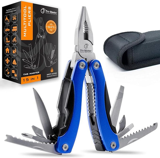 Multitool 15-in-1 with Safety-Locking, Stainless Steel Multi Tool Pliers, Functional Pocket Knife (EDC) for Outdoors, Camping, Hiking, Fishing, Simple Repir, Gift for Father, Husband Brother Boyfriend