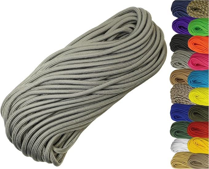 1/4" ParaMax Paracord 100 ft – 1000 lb Type IV Rope for Dog Leashes, Camping, Kayak Anchor - Made in USA - Charcoal
