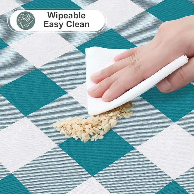 misaya Rectangle Waterproof Vinyl Table Cloth, Buffalo Flannel Backed Tablecloth, Wipeable Plastic Table Cover for Dinner, Kitchen, Outdoor (52" x 70", Turquoise and White)