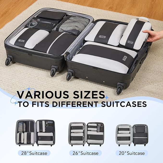 8 Set Compression Packing Cubes for Travel Essentials,Compressible Expandable Packing Cubes for Suitcase,OlarHike Luggage Organizer Bags for Travel,Handy Helper for Organizing Clothes(Black)