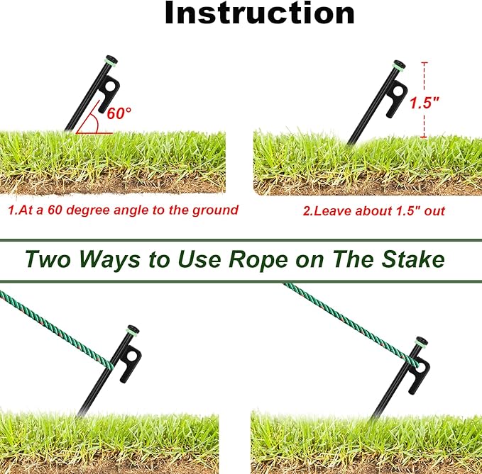 10Pcs Tent Stakes, 12in Heavy Duty Tent Stakes with Storage Pouch, Forged Steel Tent Sakes Metal, Metal Stakes for Tent Used on Grassland, Snowfield, Dessert(10Pcs, 12in, Diameter 3/8")