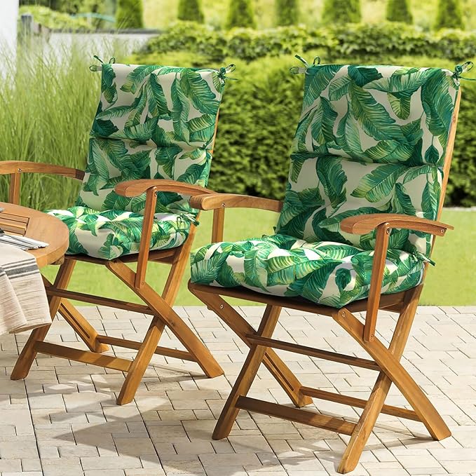 LVTXIII Outdoor Adirondack Chair Cushions, L44” x W22” x H4 Patio Tufted High Back Cushions, Seasonal Replacement Rocking Chair Cushion for Home Garden Furnitue, Set of 2, Swaying Palms Capri