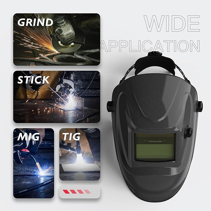 YESWELDER Auto Darkening Welding Helmet, Blue Light Blocking, 1/1/1/1 True Color Solar Powered Welding Hood with 2 Arc Sensors, Wide Shade 3.5/9-13 Welder Mask for TIG MIG ARC and Grind