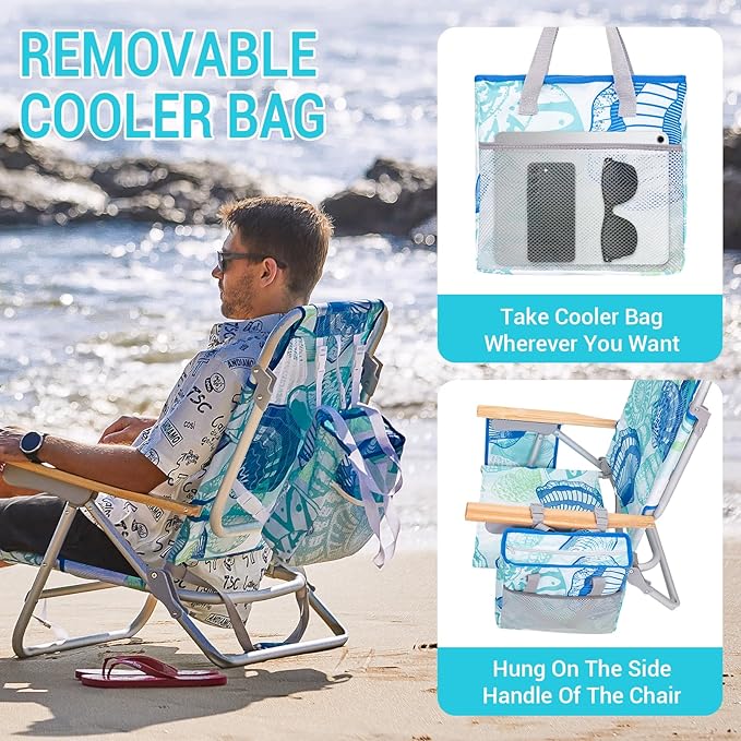 #WEJOY Folding Beach Chair for Adults, 4-Position Aluminum Lightweight Beach Chair, Low Sands Chairs with Shoulder Strap, Cup Holder and Padded Headrest, Supports 265lbs for Lawn