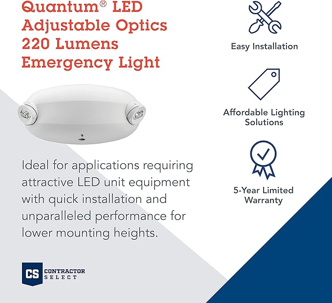 Lithonia Lighting Quantum Emergency Light, Contemporary Commercial LED Emergency Lights with 2 Aimable Lamp Heads, Ceiling or Wall Mount, White Thermoplastic, UVOLT (ELM2L UVOLT LTP M12)