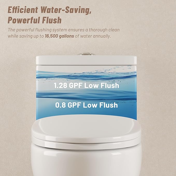 DeerValley Elongated One Piece Toilet, Dual Flush 0.8/1.28 GPF Toilet with Comfortable Seat Height, Powerful & Quiet Modern Standard Toilet for Bathroom, 10" Rough-In