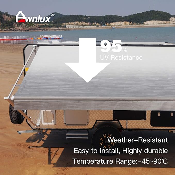 AWNLUX RV Awning Fabric Replacement Waterproof Vinyl Shade Screen for Awnings Camping Universal Fit Fabric Sun Shade UV Sun Blocker Canopy RV Awning Shade Shelter Gray Fade-10'(Fabric 9'2")