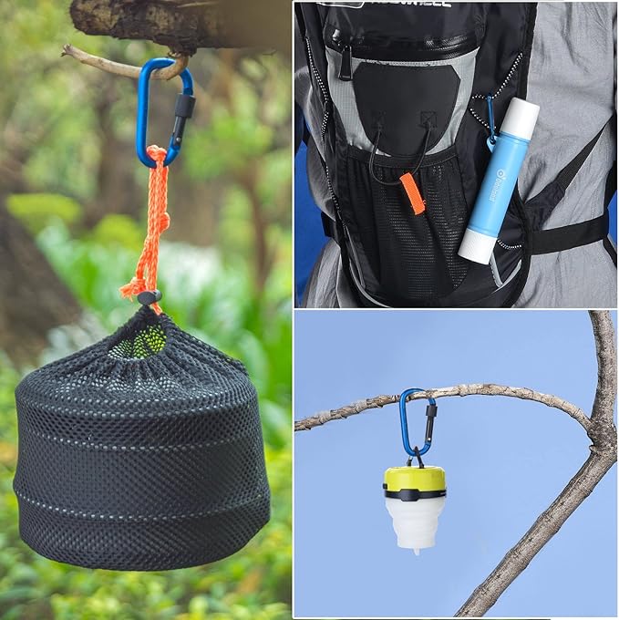 Odoland Camping Cookware Mess Kit, Lightweight Pot Pan Kettle with 2 Cups, Fork Spoon Kit Stainless Steel, gray for Backpacking, Outdoor Camping Hiking and Picnic