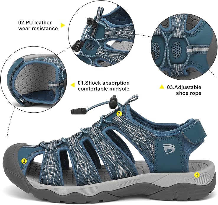 Dannto Women's Sport Hiking Sandals Closed Toe Outdoor Athletic Walking Sandal Lightweight Summer Water Shoes