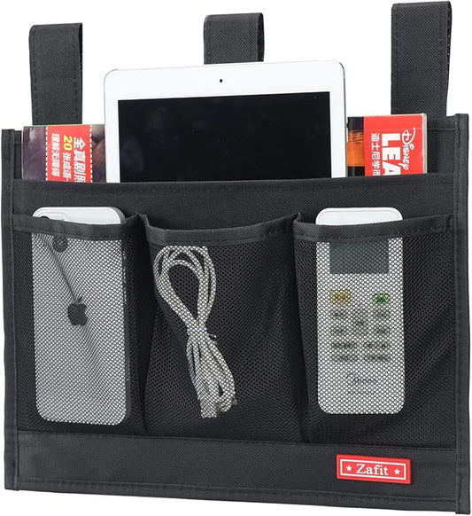 Hanging Bedside Caddy, Bedside Storage Organizer for Magazine, Phone, Remote control (Classic4 Pockets-Black)