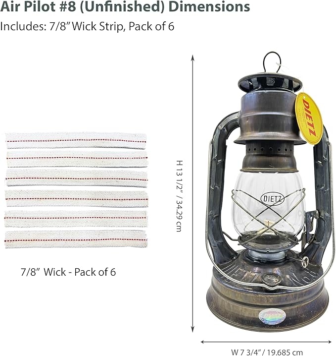 Light of Mine - Dietz #08 Air Pilot Unfinished Oil Lantern with 7/8" Replacement Wick Strips (Unfinished)