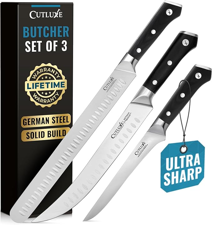 Cutluxe Butcher Knife Set – BBQ Brisket, Breaking & Boning Knife – Slicing Carving Knife Set for Meat Cutting, Ultra Sharp German Steel, Full Tang, Ergonomic Handles – Artisan Series