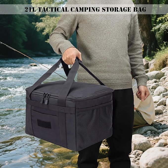 21L Tactical Camping Storage Bag - Tactical Utility Tote Bag Camping Cookware Organizer Trunk Organizer (black)