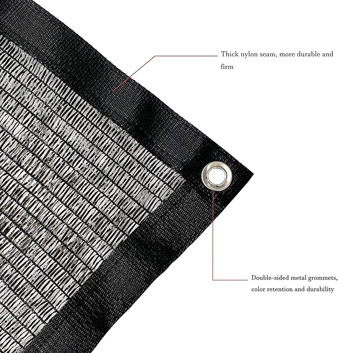 Garden expert 50% Black Shade Cloth 8x12FT Taped Edge with Grommets Sun Net Mesh for Garden Patio Backyard UV-Resistant