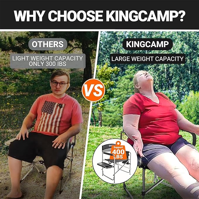 KingCamp 2-Pack Camping Folding Director Chairs with Side Table & Storage, Red