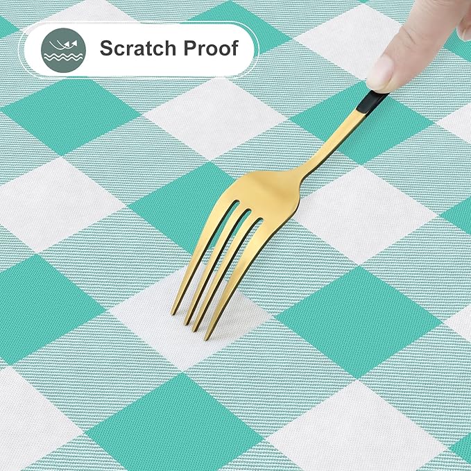 misaya Rectangle Waterproof Vinyl Table Cloth, Buffalo Flannel Backed Tablecloth, Wipeable Plastic Table Cover for Dinner, Kitchen, Outdoor (60" x 84", Teal and White)
